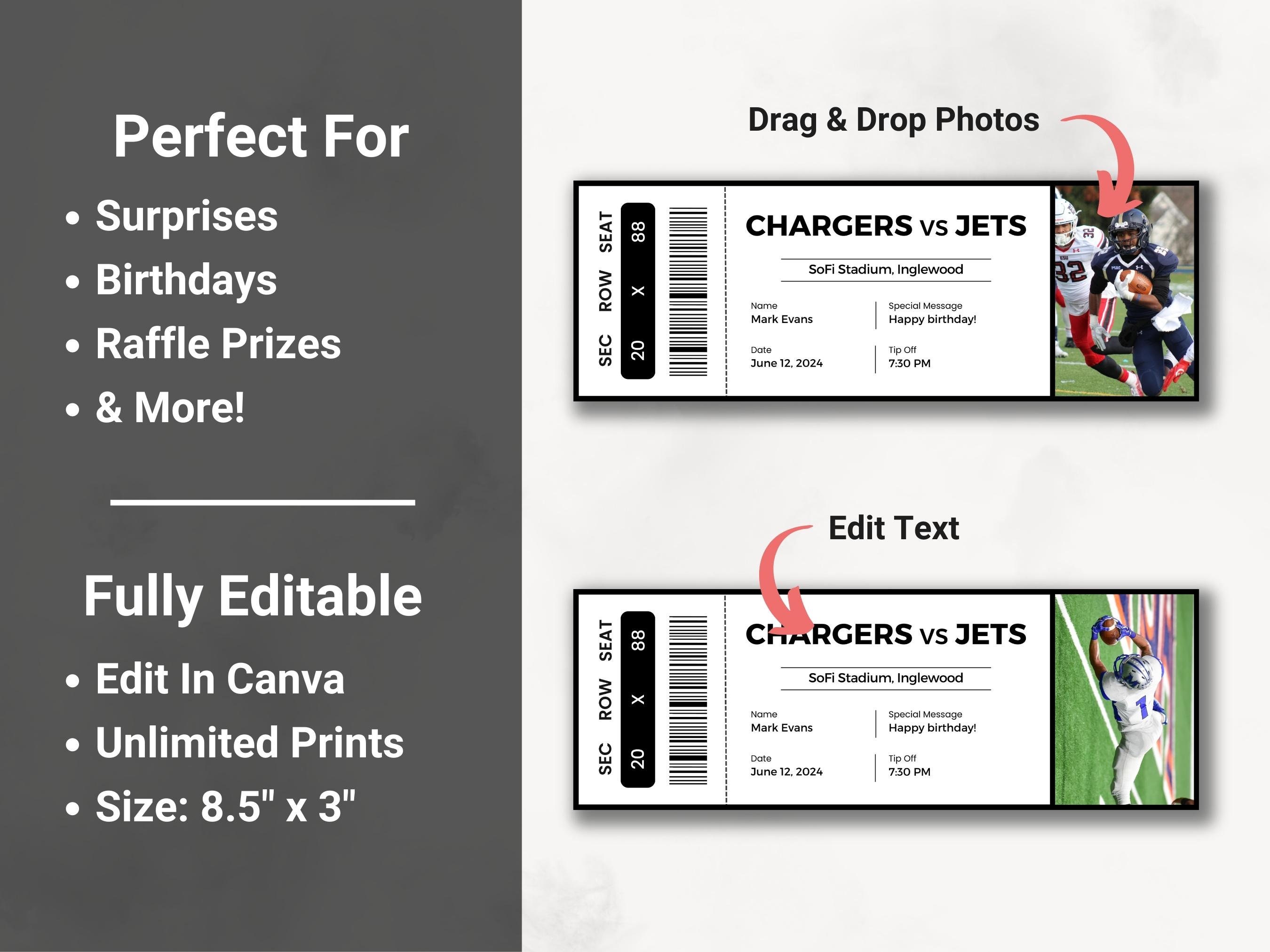 Editable Sports Ticket Template, DIY Sporting Ticket, Custom Sports Editable Sports Ticket Template, DIY Sporting Ticket, Custom Sports
