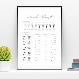 Printable Lash Chart Digital Eyelash Guide, Eyelash Extension Decor Poster, Editable Esthetician Lash Style Chart Display, Canva Template