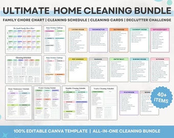 Cleaning Checklist Bundle, Editable Household Cleaning Schedule, Adhd Cleaning Bundle, Adult Chore Chart, Family Cleaning Planner Template
