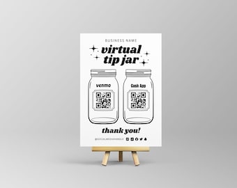 Druckbares virtuelles Trinkgeldglas Venmo Zahlungszeichen, Bargeld App QR Code Zeichen Vorlage, bearbeitbare Spitzen akzeptiert Zeichen Canva Vorlage, Sofortiger Download
