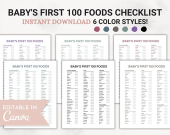 Rastreador de alimentos para bebés imprimible, lista de verificación de los primeros alimentos del bebé, rastreador de sólidos, registro de alimentos para bebés, lista de alimentos para bebés, diario de alimentos para bebés, plantilla Canva