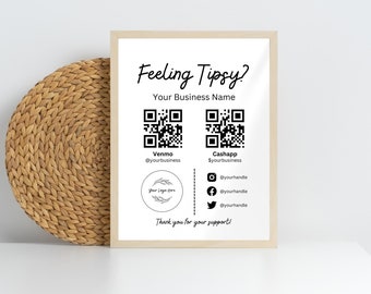 Druckbares virtuelles Trinkgeldglas, Venmo Zahlungszeichen, Cashapp QR Code Zeichen Vorlage, bearbeitbares Trinkgeld Zeichen Canva Vorlage, Sofortiger Download