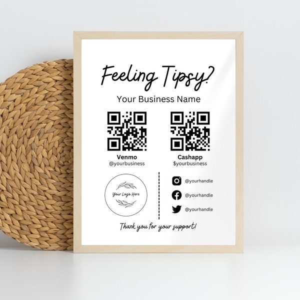 Printable Virtual Tip Jar, Venmo Payment Sign, Cashapp QR Code Sign Template, Editable Tips Accepted Sign Canva Template, Instant Download