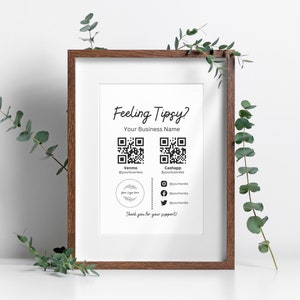 Printable Virtual Tip Jar, Venmo Payment Sign, Cashapp QR Code Sign Template, Editable Tips Accepted Sign Canva Template, Instant Download