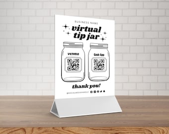 Editable Virtual Tip Jar Sign Template, Small Business Tips Sign, QR Code Payment Sign, Salon Sign, Scan to Pay Venmo Sign, Canva Template