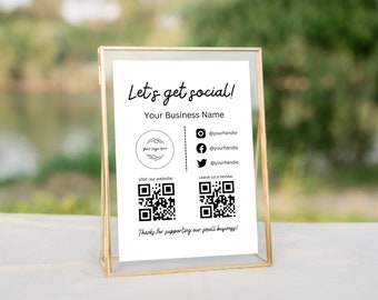 Modèle de signe de médias sociaux de petite entreprise, signe de code QR, Instagram Facebook suivez-nous signe, laissez-nous un signe de révision, signe imprimable modifiable