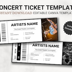 Bearbeitbare Konzertticket Vorlage, DIY Event Ticket, benutzerdefiniertes Konzertticket Geschenk, Überraschung druckbare Konzerttickets Geschenkidee, Canva Template