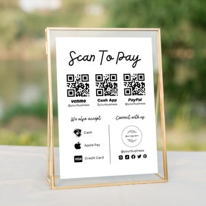 Bearbeitbare Scan-to-Pay-Karte, QR-Code-Zeichenvorlage, CashApp PayPal-Zeichen für kleine Unternehmen, Venmo-Zahlungszeichen, DIY druckbare Canva-Vorlage