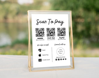 Editable Scan to Pay Card, QR Code Sign Template, CashApp PayPal Sign for Small Business, Venmo Payment Sign, DIY Printable Canva Template
