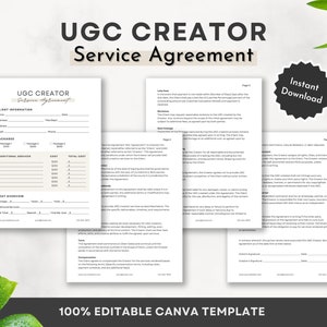 UGC Creator Contract Template, UGC Template, Professional UGC Contract, User Generated Content, Influencer Contract Form, Canva Template