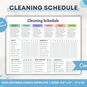 編集可能な掃除スケジュール 印刷可能 毎週 毎月 毎年 掃除チェックリスト ADHD 掃除プランナー 家事リスト 掃除 Canva テンプレート