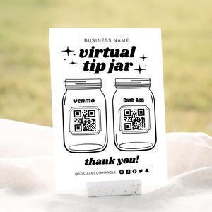 Printable Virtual Tip Jar Venmo Payment Sign, QR Code Sign Template, Editable Tips Accepted Sign Canva Template, Instant Download Tip Sign