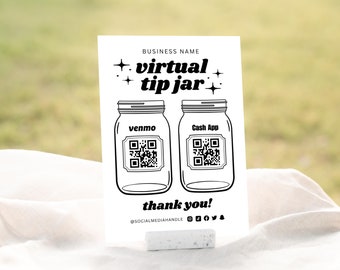 Printable Virtual Tip Jar Venmo Payment Sign, Cash App QR Code Sign ...