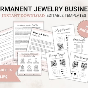 Kit de démarrage d'entreprise de bijoux permanents, carte d'entretien de garantie de bijoux permanents, formulaires de consentement de bijoux permanents, modèle de bijoux permanents