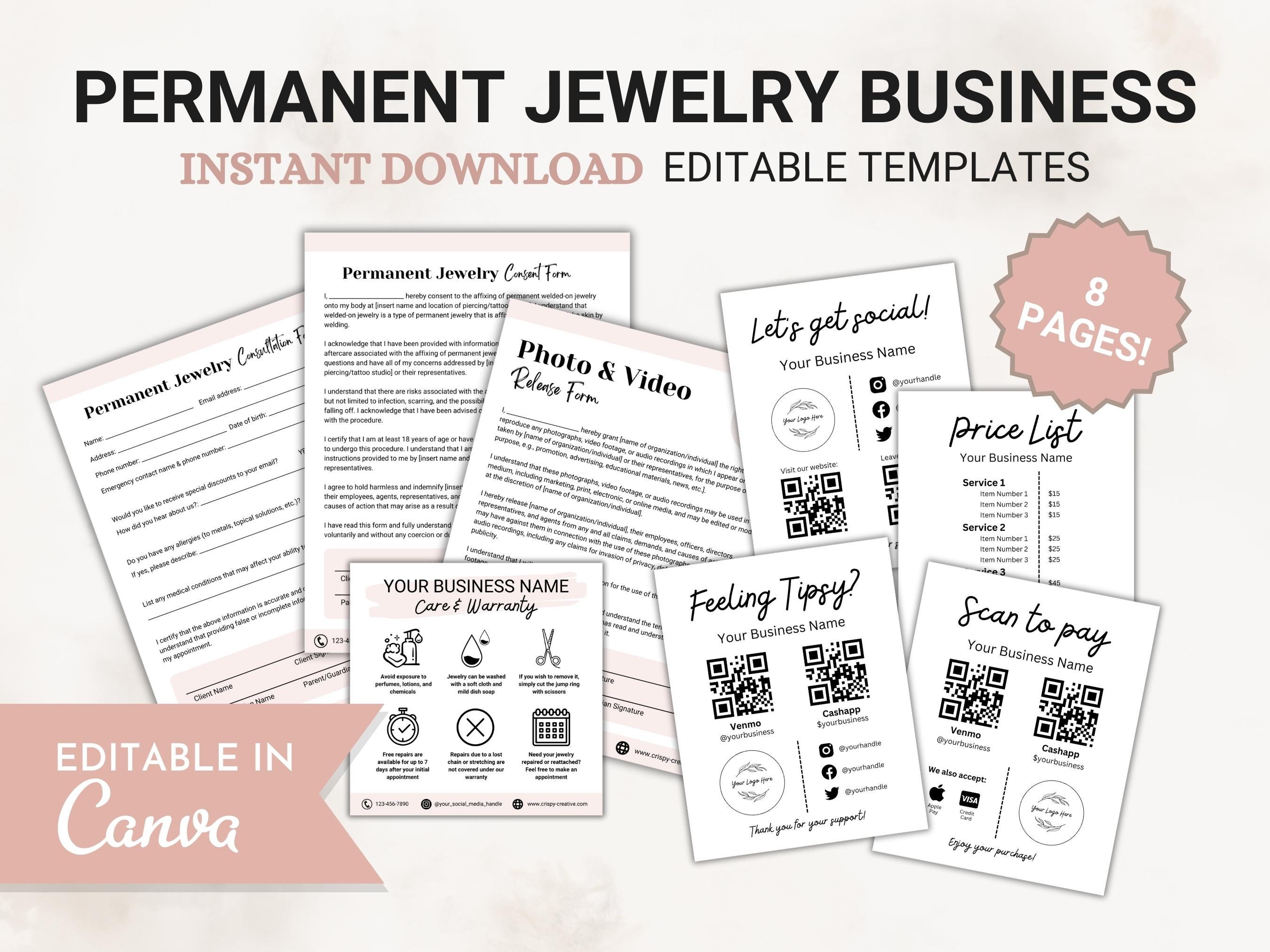 Permanent Jewelry Business Starter Kit, Permanent Jewelry Consent Forms, Permanent  Jewelry Warranty Care Card, Permanent Jewelry Tools 