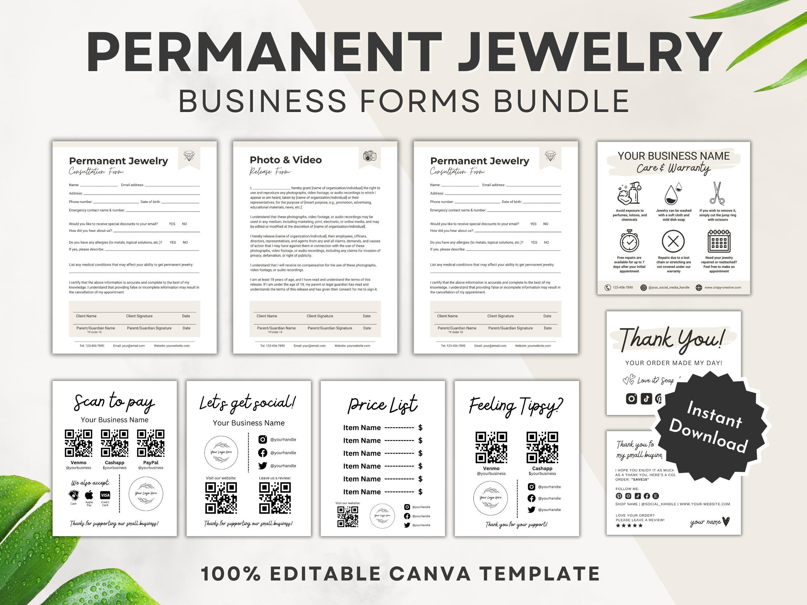Editable Permanent Jewelry Business Starter Kit Permanent Jewelry
