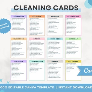 Cleaning Checklist, Cleaning Cards, Adhd Cleaning, Editable Chore List, DIY Zone Cleaning Bundle, Cleaning Schedule, Adult Chore Chart Cards
