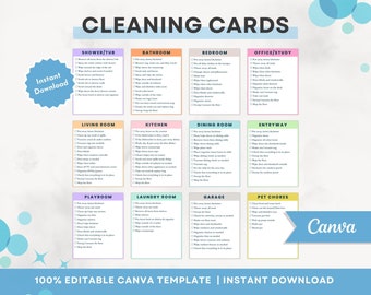 Cleaning Checklist, Cleaning Cards, Adhd Cleaning, Editable Chore List, DIY Zone Cleaning Bundle, Cleaning Schedule, Adult Chore Chart Cards