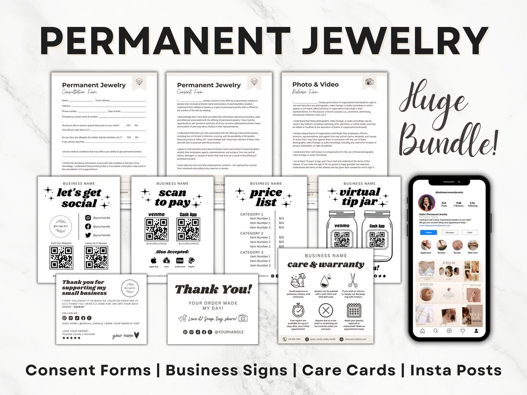 Permanent Jewelry Business Kit Bundle, Permanent Jewelry Consent Forms