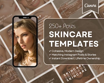 250 plantillas de Instagram para el cuidado de la piel, plantilla de publicación de Instagram para esteticista, plantilla de dermatólogo para el acné, kit de redes sociales para el cuidado de la piel neutro Canva