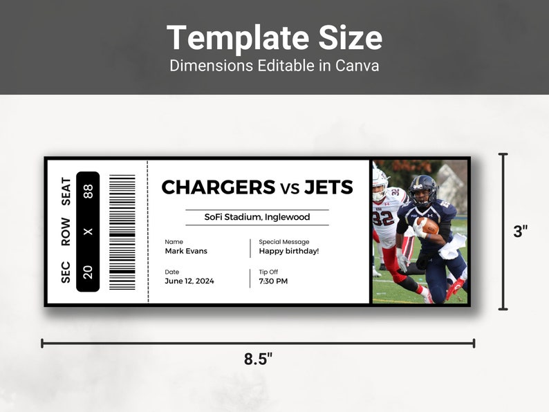 Editable Sports Ticket Template DIY Sporting Ticket Custom Etsy