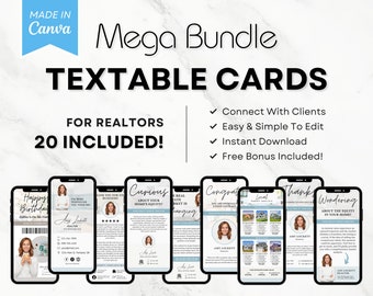 Digital Realtor Business Card Bundle, Textable Real Estate Marketing Cards, Open House Prospecting Cards, Instagram Posts Canva Template