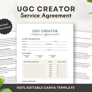UGC Creator Contract Template, UGC Template, Professional UGC Contract, User Generated Content, Influencer Contract Form, Canva Template