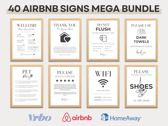 Airbnb Sign Bundle Template Airbnb Signage Signs For Rental Home Wifi Sign Airbnb Welcome Book Check Out List Airbnb Host Simple Signs Canva