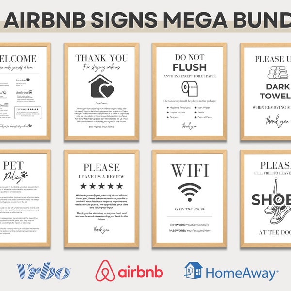 Modello pacchetto segnaletica Airbnb Segnaletica Airbnb per il noleggio Segnaletica Wi-Fi per la casa Libro di benvenuto Airbnb Elenco di controllo Host Airbnb Segni semplici Canva