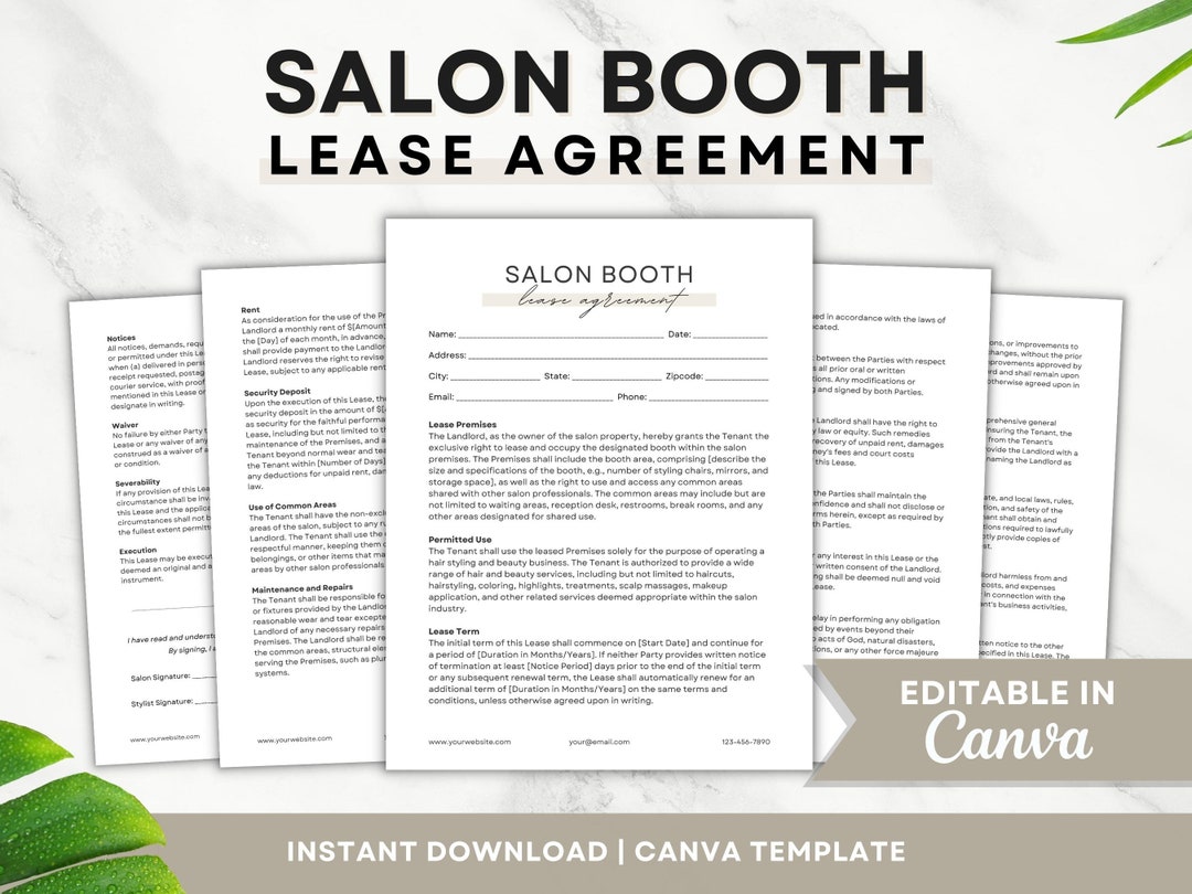 Salon Booth Rental Contract, Professional Booth Lease Agreement, Salon
