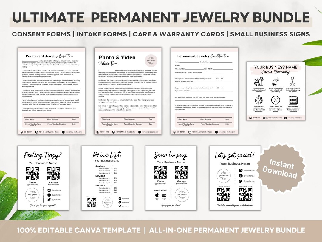 Permanent Jewelry Business Starter Kit Editable Permanent Etsy