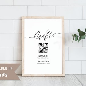 WiFi QR Code Sign, Printable WiFi Sign, Editable WiFi Password Sign, Airbnb Host Signage, VRBO Guest Welcome Internet Poster, Canva Template