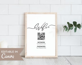 WiFi QR Code Sign, Printable WiFi Sign, Editable WiFi Password Sign, Airbnb Host Signage, VRBO Guest Welcome Internet Poster, Canva Template