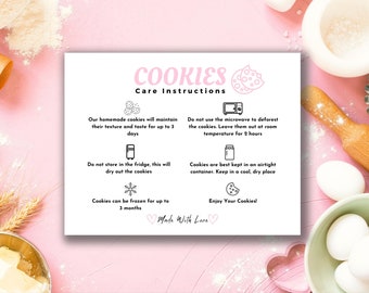 Editable Cookie Care Card Template, Cookie Business Care Card Template, Cookie Package Care Instructions, Printable Care Cards, Canva