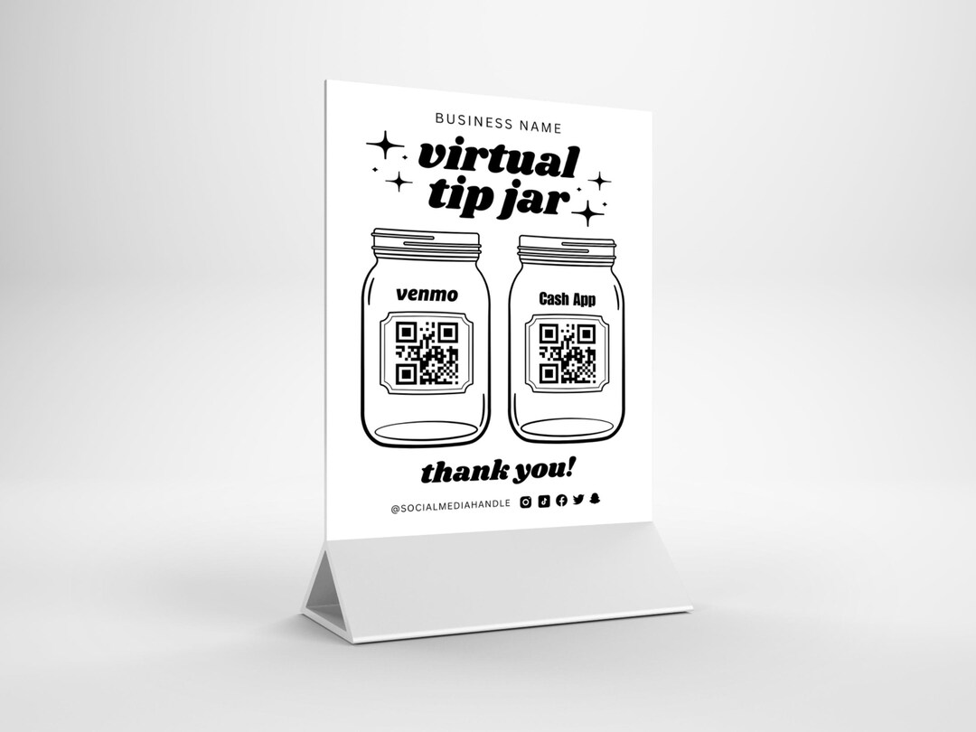 Printable Virtual Tip Jar Sign Template Small Business Tips Sign QR