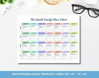 Editable Family Chore Chart, Printable Weekly Chore List, Adults Chore Chart, Kids Cleaning Schedule, DIY Cleaning Planner Checklist, Canva