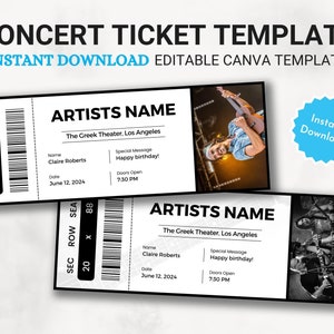 Bearbeitbare Konzertticket Vorlage, DIY Event Ticket, benutzerdefiniertes Konzertticket Geschenk, Überraschung druckbare Konzerttickets Geschenkidee, Canva Template