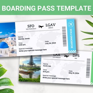 Editable Boarding Pass Template, Printable Airline Ticket, Plane Boarding Pass Surprise Trip, Digital Download DIY Boarding Ticket, Canva