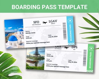 Editable Boarding Pass Template, Printable Airline Ticket, Plane Boarding Pass Surprise Trip, Digital Download DIY Boarding Ticket, Canva