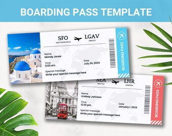 Editable Boarding Pass Template, Printable Airline Ticket, Plane Boarding Pass Surprise Trip, Digital Download DIY Boarding Ticket, Canva