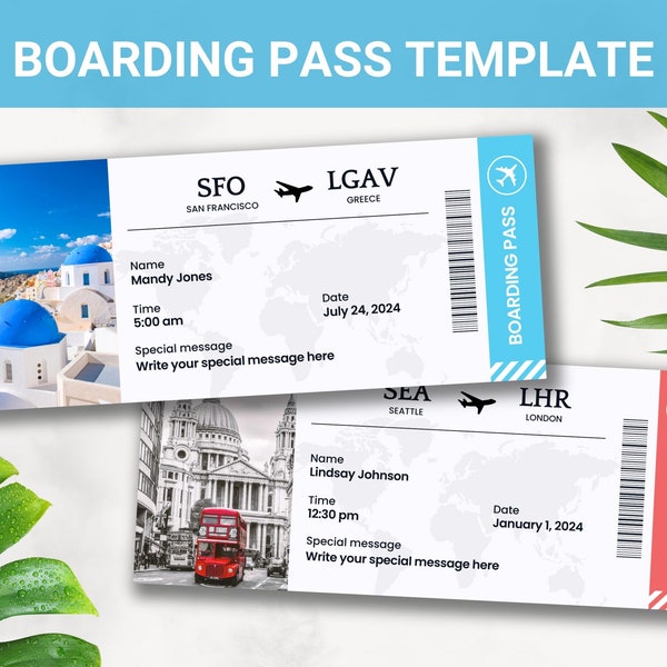 Editable Boarding Pass Template, Printable Airline Ticket, Plane Boarding Pass Surprise Trip, Digital Download DIY Boarding Ticket, Canva