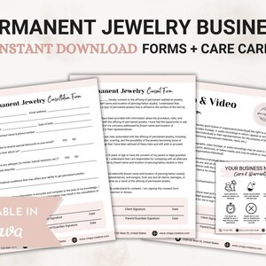 Kit de démarrage d'entreprise de bijoux permanents, carte d'entretien de garantie de bijoux permanents, formulaires de consentement de bijoux permanents, modèle de bijoux permanents