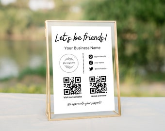Modèle d'enseigne sur les réseaux sociaux pour petite entreprise, enseigne de code QR, enseigne Suivez-nous Instagram Facebook, enseignez-nous votre avis, enseigne imprimable modifiable