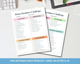 Declutter Checkliste Vorlage Bearbeitbarer Reinigungsplan Declutter Challenge Home Reinigung Checkliste DIY Entrümpelungsplaner Printable Canva