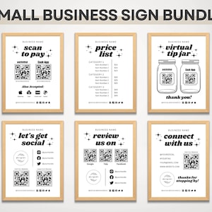 Small Business Sign Bundle, Social Media Zeichen, Preislistenblatt, QR Code Zeichen, virtuelles Trinkglas, Craft Fair Display, bearbeitbare Canva Vorlagen