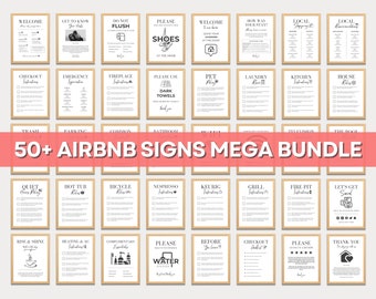 Modello di pacchetto di cartelli Airbnb Segni di segnaletica VRBO per la casa in affitto Segno Wi-Fi fai da te Modificabile Libro di benvenuto Elenco di controllo Segni host stampabili Canva