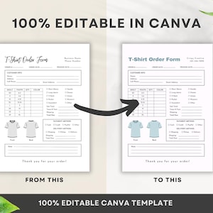 Editable T-shirt Order Form, Printable Shirt Order Form, Editable Small ...