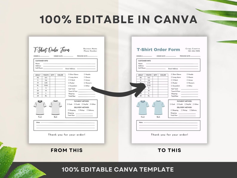 Editable T-shirt Order Form, Printable Shirt Order Form, Editable Small ...