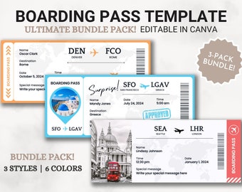 Editable Boarding Pass Template Bundle, Printable Airline Ticket, Plane ...