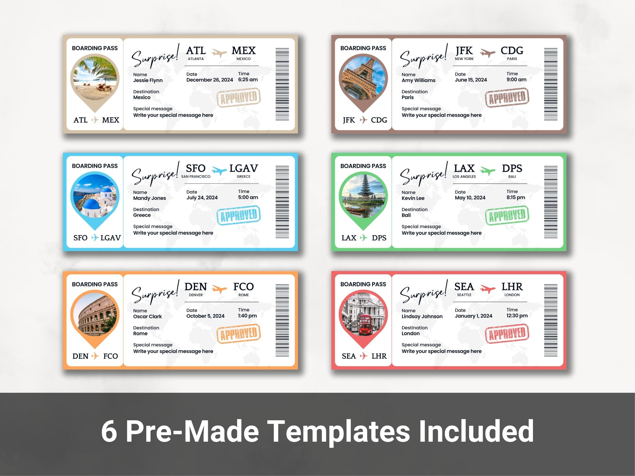 Editable Boarding Pass Template Printable Airline Ticket - Etsy